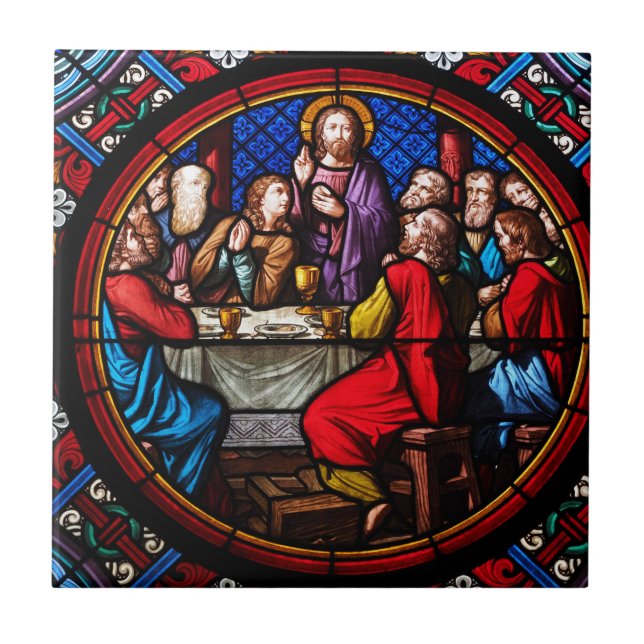 A stained glass image of the last supper tile (Front)