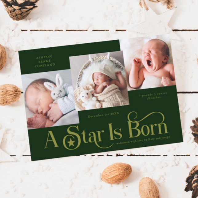 A Star Is Born Christmas Green Birth Announcement (Creator Uploaded)