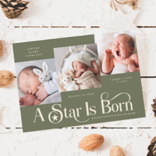 A Star Is Born Christmas Sage Birth Announcement
