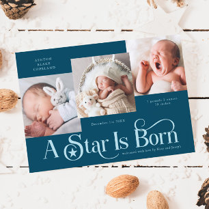 A Star Is Born Christmas Teal Birth Announcement