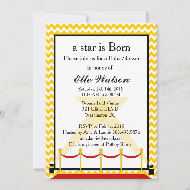 A Star is Born Hollywood Baby Shower invitation (Front)