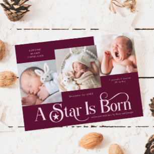 A Star Is Born Xmas Cranberry Birth Announcement