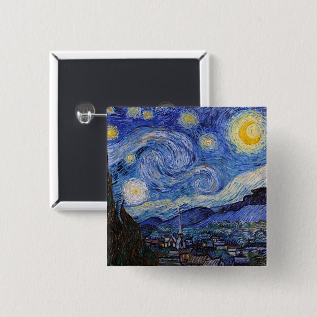 A Starry Night: Saint Remy by Vincent Van Gogh 15 Cm Square Badge (Front & Back)