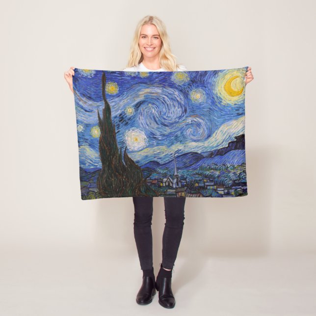 A Starry Night: Saint Remy by Vincent Van Gogh Fleece Blanket (In Situ)