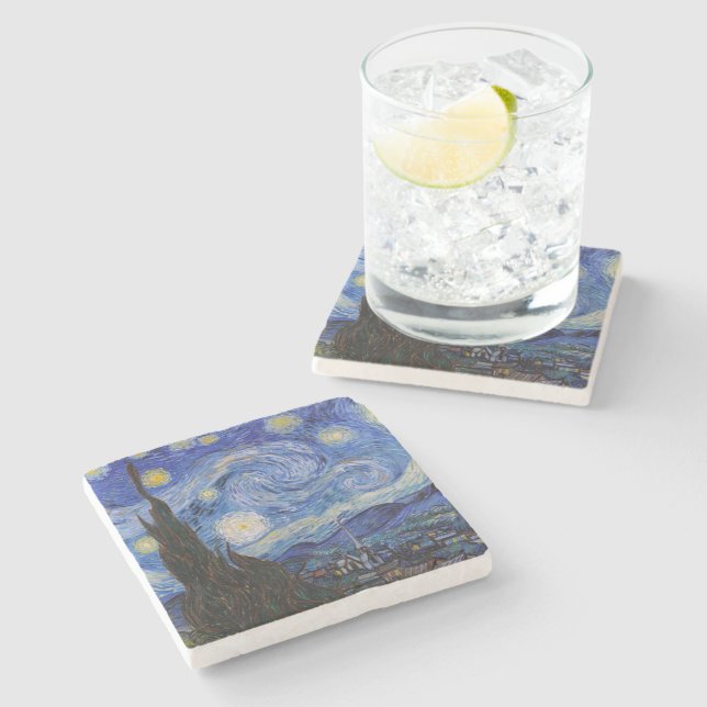 A Starry Night: Saint Remy by Vincent Van Gogh Stone Coaster (Side)