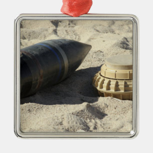A static display of a converted ordnance shell metal tree decoration