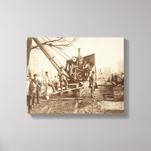 A steam crane in operation during the building of canvas print