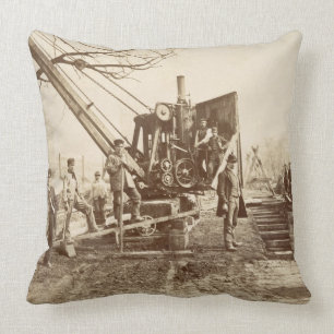 A steam crane in operation during the building of cushion