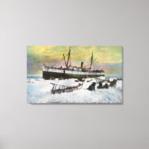 A Steamer Landing on the Ice Canvas Print