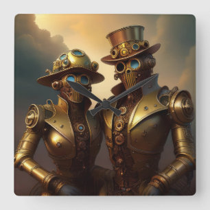 A Steampunk Robotic Couple In Love Square Wall Clock