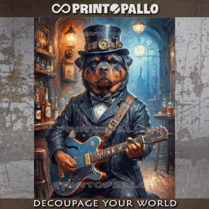 A steampunk Rottweiler playing guitar in pub -  Tissue Paper