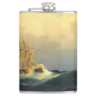 A steamship in a storm in the Atlantic Ocean Hip Flask