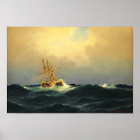 A steamship in a storm in the Atlantic Ocean