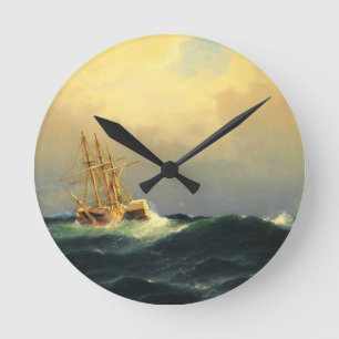 A steamship in a storm in the Atlantic Ocean Round Clock