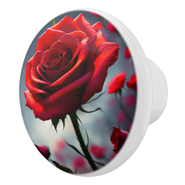 "A Stem in Bloom: The Ruby Rose" Ceramic Knob (Right)
