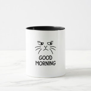 A sticker of a cute cat saying "Good morning" Mug
