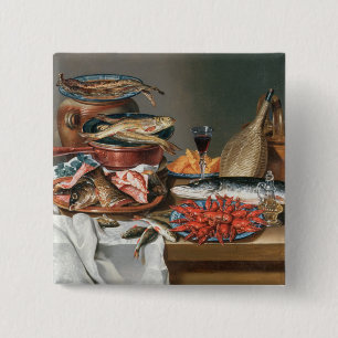 A Still Life of a Fish, Trout and Baby Lobsters, 1 15 Cm Square Badge