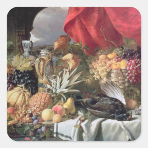 A Still Life of Game Birds and Numerous Fruits Square Sticker
