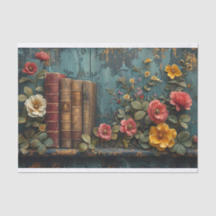 A Still Life Painting of Flowers and Books Tissue Paper