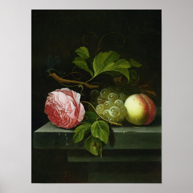 A Still Life with a Rose, Grapes and Peach Poster (Front)