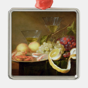 A still life with glasses metal tree decoration