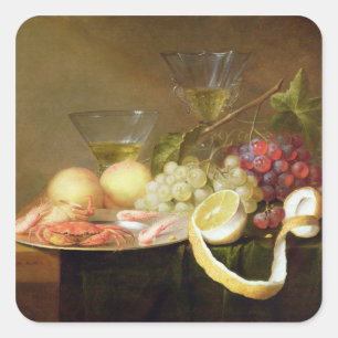 A still life with glasses square sticker