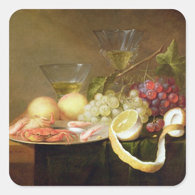 A still life with glasses square sticker (Front)