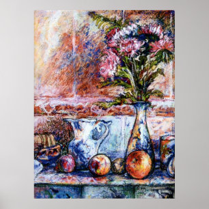 A still life with oranges and aster flowers poster