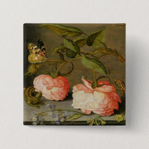 A Still Life with Roses on a Ledge 15 Cm Square Badge