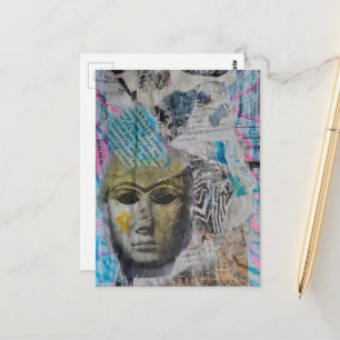 A stone face Abstract Mixed Media Collage Postcard