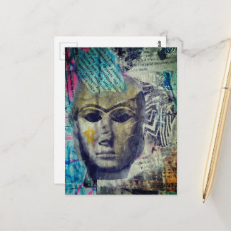A stone lady face Abstract Mixed Media Collage Postcard