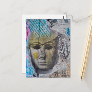 A stone lady face Abstract Mixed Media Collage Postcard