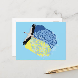 A Stork carries a Ukrainian flag  Postcard