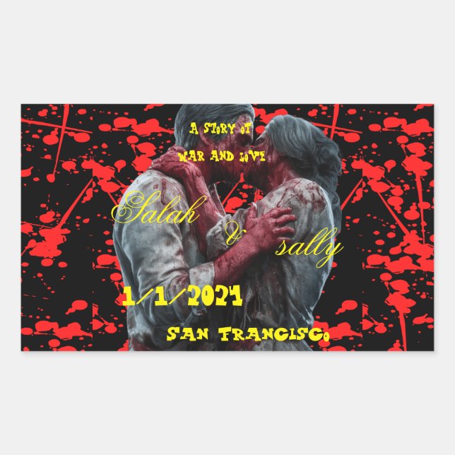 a story of war and love bloody wedding invitation rectangular sticker (Front)