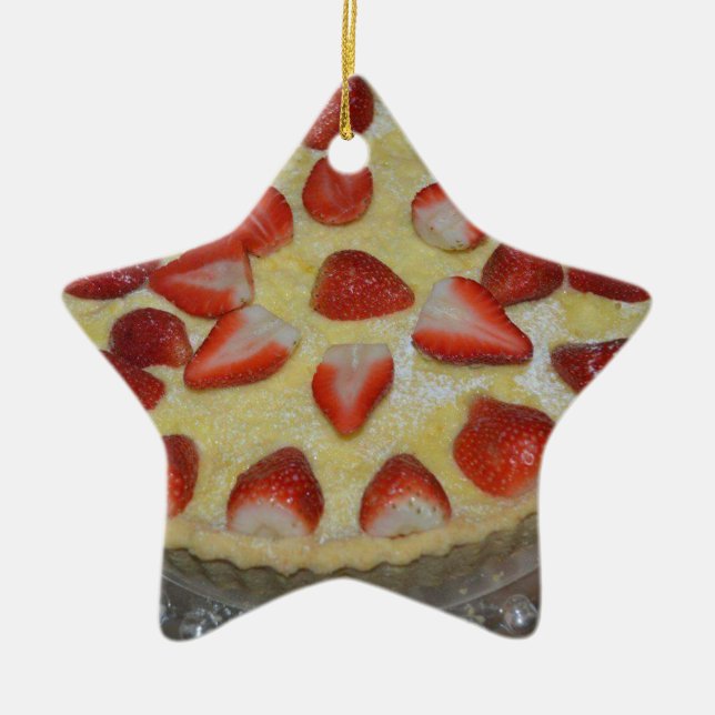 A strawberry cake ceramic tree decoration (Front)