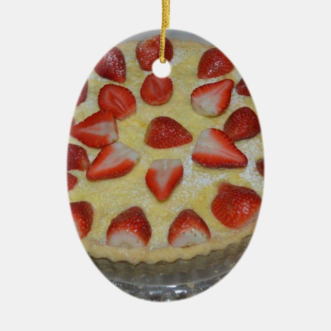 A strawberry cake ceramic tree decoration (Front)