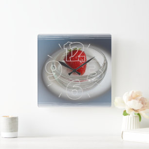 A strawberry in a cup square wall clock