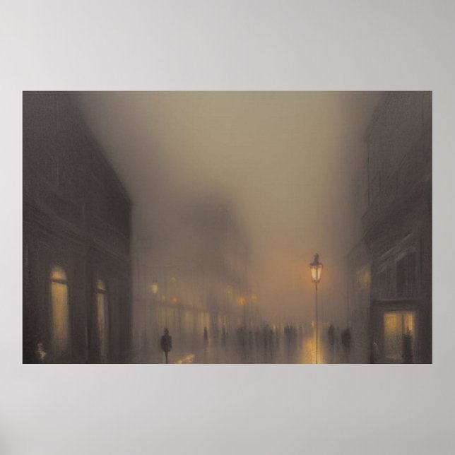 A street in Paris fog winter rain street lamps Poster (Front)