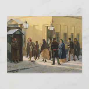 A street scene, outside a prison, 1868 postcard