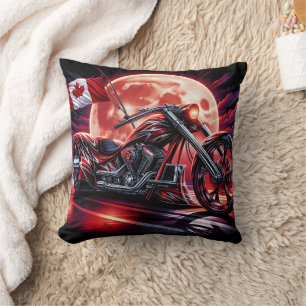 A striking Canadian motorcycle under a full moon Cushion