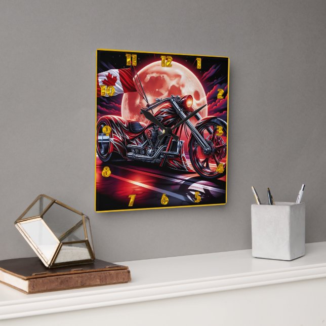 A striking Canadian motorcycle under a full moon Square Wall Clock (Office)