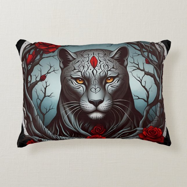 A striking illustration of a panther decorative cushion (Front)
