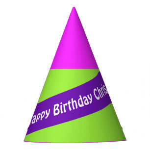 A Stripe purple + Your Colours & Text Party Hat
