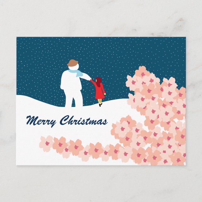 A Stroll With Snowman Christmas Holiday Postcard (Front)