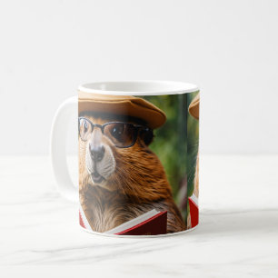A studious beaver, wearing oversized glasses coffee mug