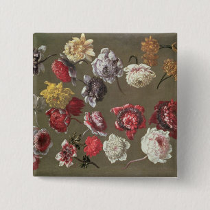 A Study of Peonies (oil on canvas) 15 Cm Square Badge