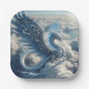 A Stunning Dragon Surrounded by Clouds Paper Plate