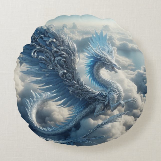 A Stunning Dragon Surrounded by Clouds  Round Cushion (Front)