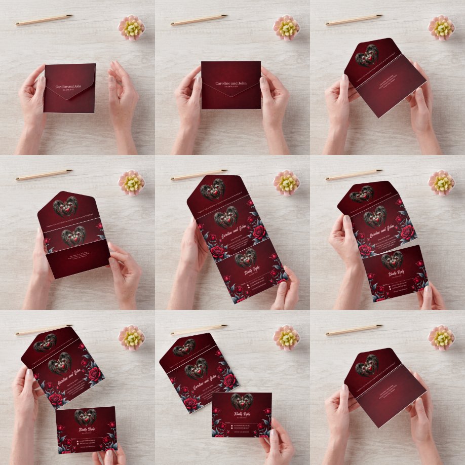 A stunning gothic heart  all in one invitation