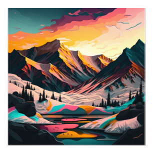  A stunning sunset over colorful snowy mountains. Photo Print